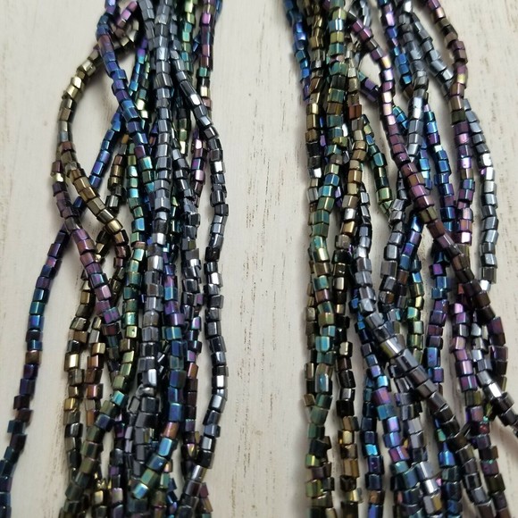 16" Multi Strand Seed Bead Statement Choker Necklace Black Iridescent - Picture 9 of 9